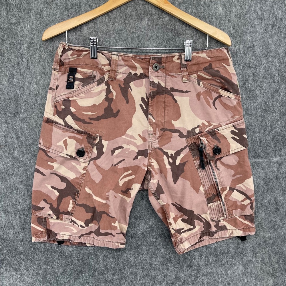 G-Star Raw Shorts Mens 31 Desert Camo Cargo Pink Brown Multi Pocket Utility